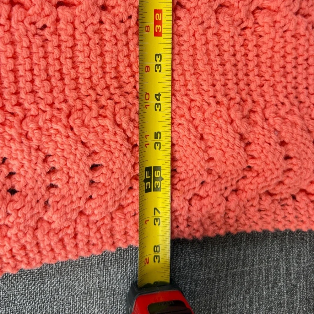 Handmade Crochet Throw Blanket Coral Pink Chevron Fringe 48